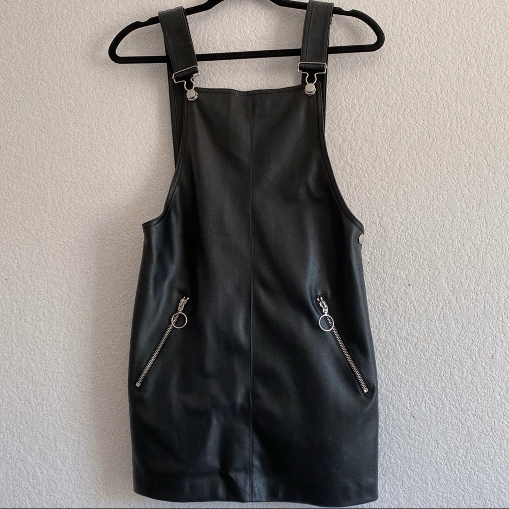 Faux Leather Black Overall Mini Dress